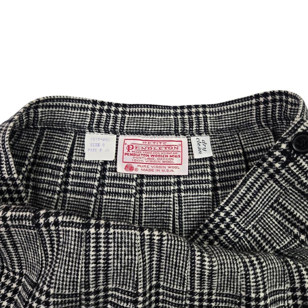 Vintage Pendleton Plaid Pleated Skirt Size 8P Petite 100% Wool Midi Black White - Picture 5 of 5